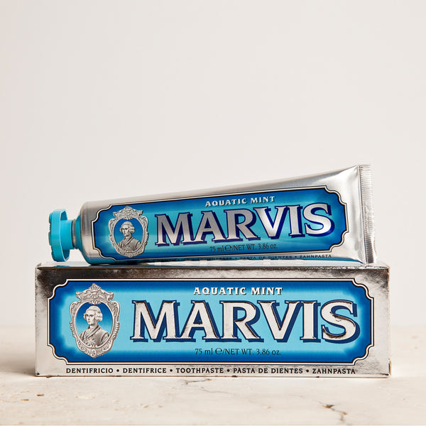 Marvis Aquatic Mint Full Size Toothpaste 75ml Women's Facial Care Women whitening whitener whiten white toothpaste tooth decay tooth teeth care teeth tartar quality prevent plaque paste Mouthcare mouth care Mouth minty mint Men's Facial Care Men mavis Marvis Toothpaste Marvis Made in Italy italy italian gifts gift fresh florence flavours flavour facial care face care face drugstorelove drugstore's drugstore drug-store decay cult artisanal